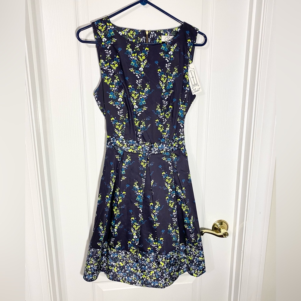 NWT ModCloth Closet London Floral Sleeveless A-line Dress Navy Size UK 12 US 8